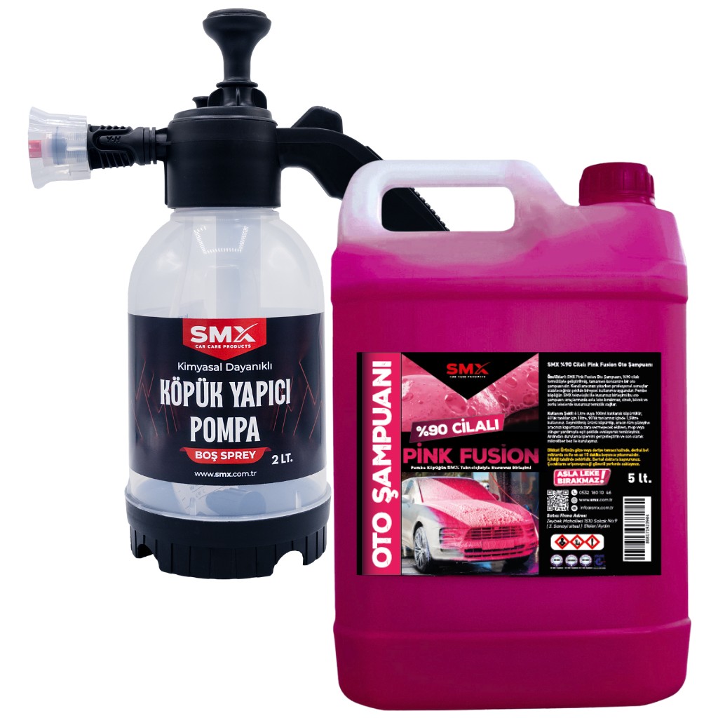 Smx %90 Cilalı Pink Fusion Oto Şampuanı 5 Lt ve 2 Litre Köpük Yapıcı Kimyasal Dayanımlı Basınçlı Pompa Oto Yıkama Ürünleri Fiyatı