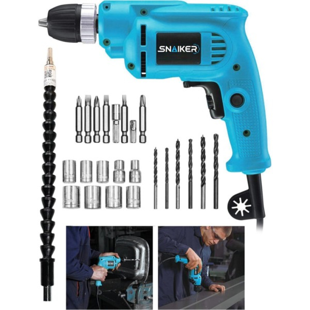 Snaiker Alman 700 Watt 10 mm Bakir Sargili Darbesiz Vidalama Matkap + 24 Parça Set Matkaplar Fiyatı