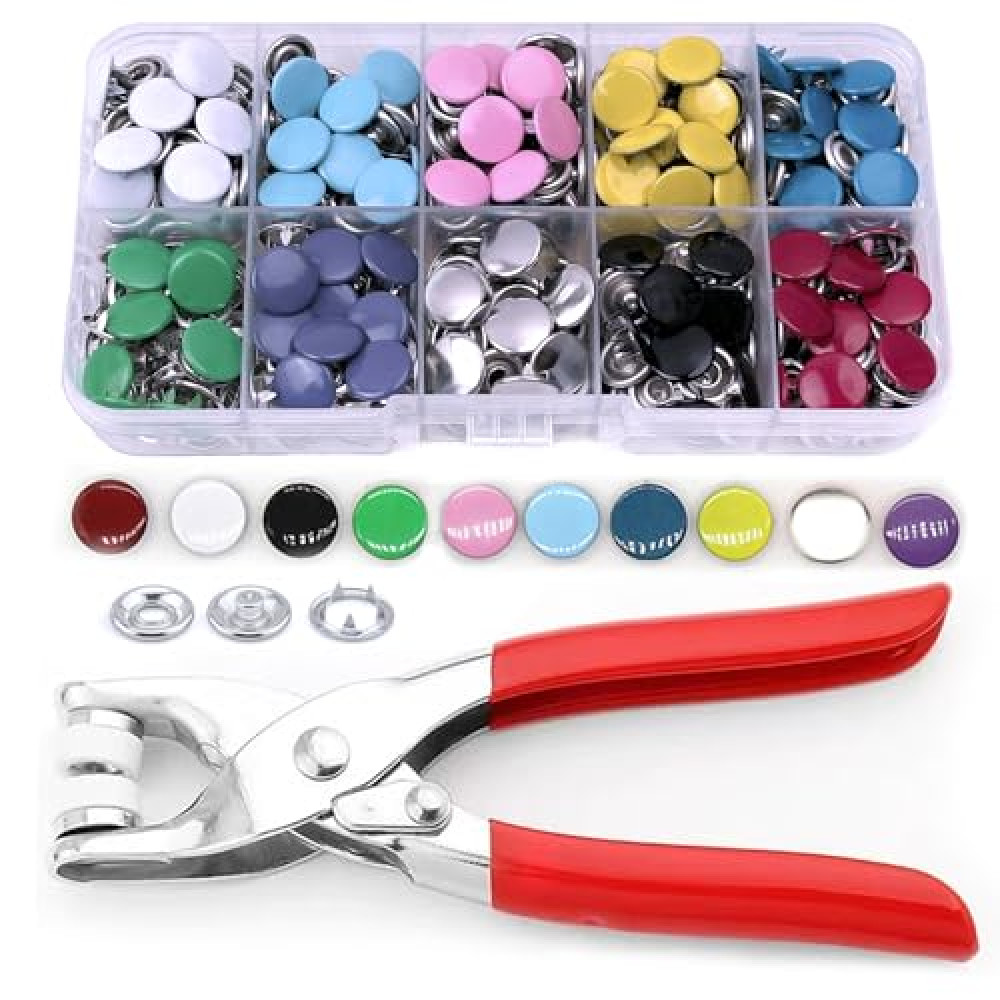 Snaps for Fabric, MIFOLEU 100 Sets Metal Snaps Buttons with Fastener Pliers Press Tool Kit, Solid Prong Ring Snap Button Fasteners Kit, Perfect for DIY Crafts Clothes Hats and Sewing(9.5mm / 400 PCS)