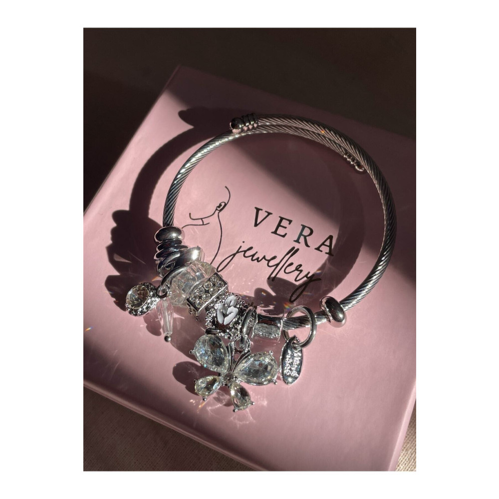Snartun Vera Jewellery Beyaz Kristal Kelebek Charmlı Standart Beden Çelik Bilezik Fiyatı