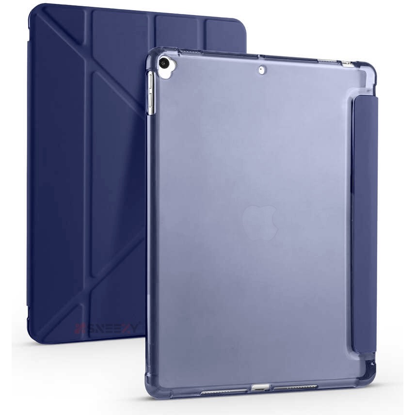 Sneezy Apple iPad 8.nesil 10.2 Inç 2020 Uyumlu Üçgen Katlanabilir Kalemlikli Standlı Akıllı Kılıf - Lacivert Tablet Kılıfı Fiyatı