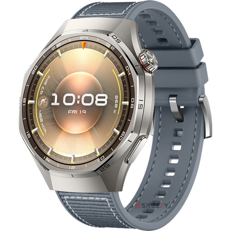 Sneezy Huawei Watch Gt6 Pro 46MM Ile Uyumlu Metal Tokalı Dikiş Desenli Dokuma Silikon Kordon - Gri Cep Telefonu Kılıfı Fiyatı