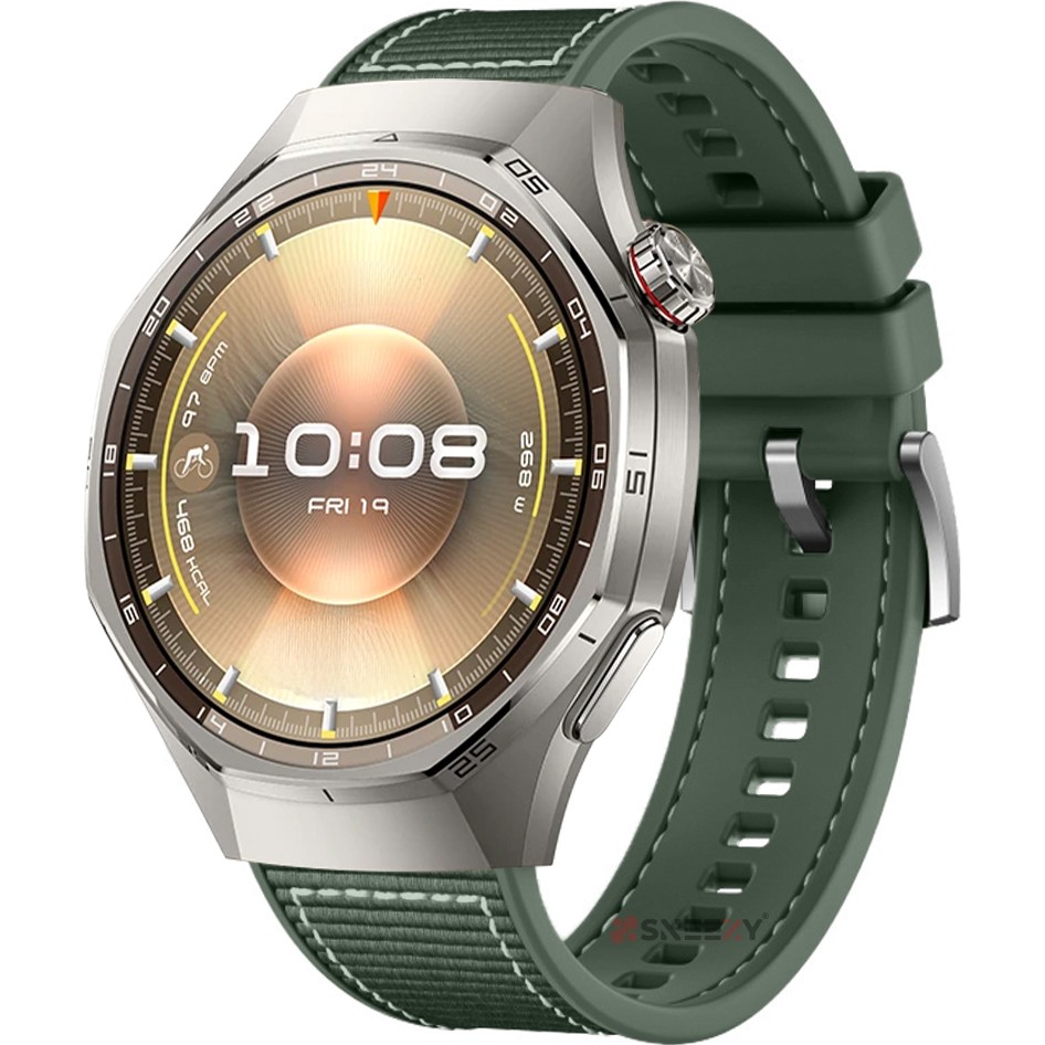 Sneezy Huawei Watch Gt6 Pro 46MM Ile Uyumlu Metal Tokalı Dikiş Desenli Dokuma Silikon Kordon - Haki Cep Telefonu Kılıfı Fiyatı