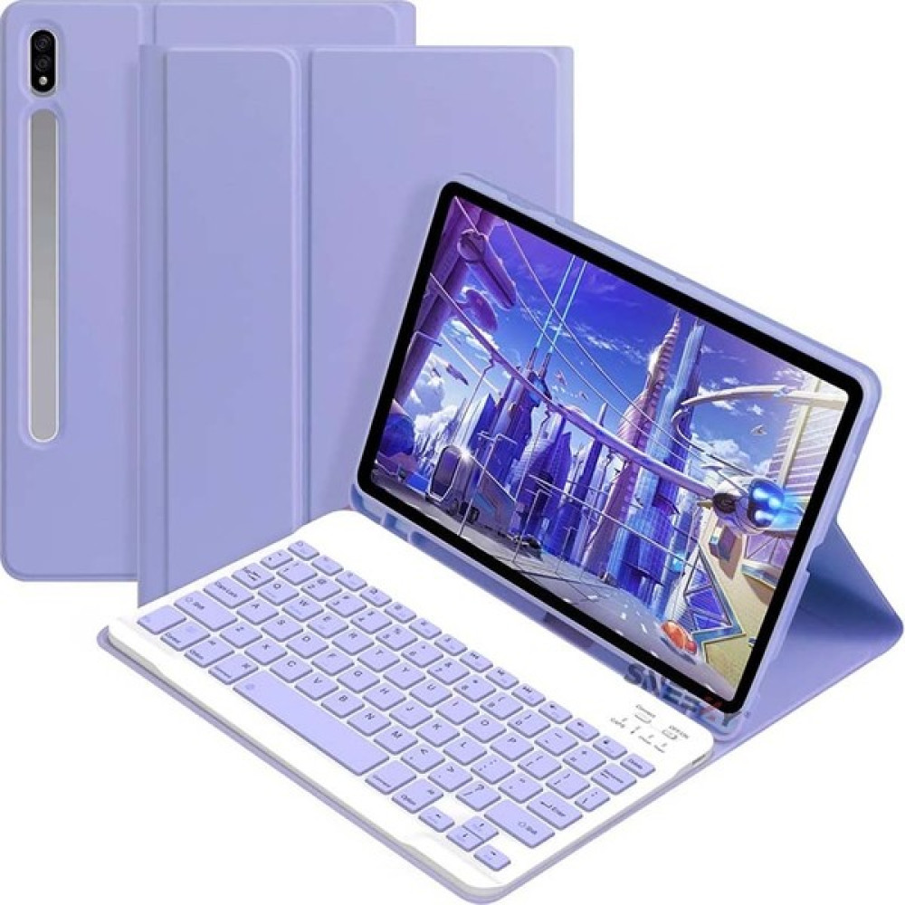 Sneezy Samsung Tab S8 Plus SM-X800 12.4 Inç Uyumlu Styletech Bluetooth Klavyeli Çok Yönlü Kılıf - Lavanta Tablet Kılıfı Fiyatı