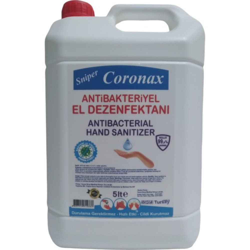 Sniper Coronax Antibakteriyel Alkollü El ve Cilt Dezenfektanı 5 Lt Hijyen ve Temizlik Fiyatı