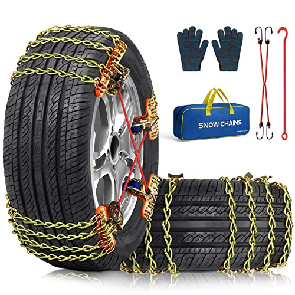 Snow Tire Chains for Car SUV Pickup Trucks, Universal Car Snow Chains, Snow Traction for Tires, Fit for Tire Width 195 205 215 220 225 235 240 245 255 265 - Set of 8
