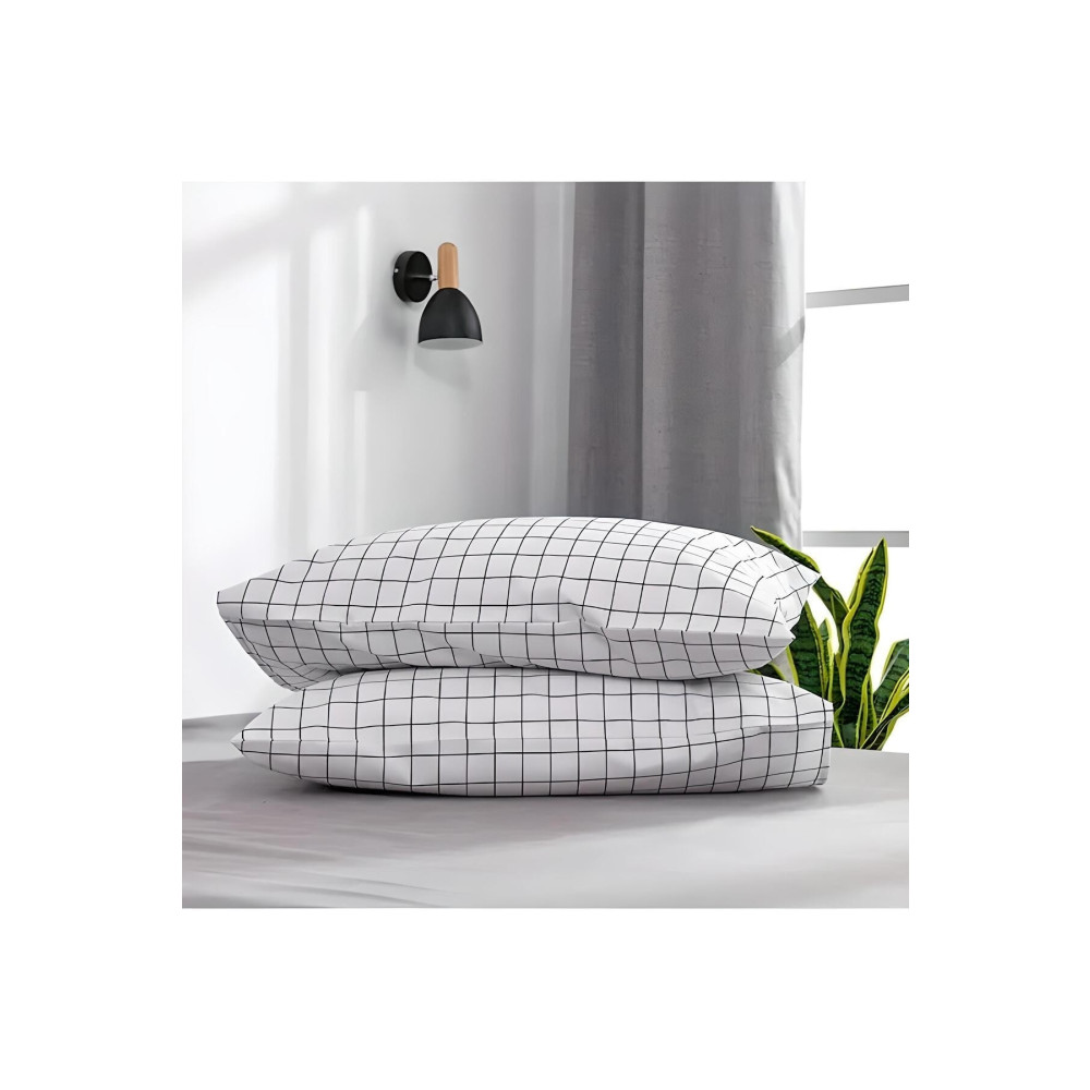 SNR HOME COLLECTION 2li Fermuarlı Pamuklu 50x70 Beyaz Kareli Desenli Yastık Kılıfı Yastık Kılıfı Fiyatı