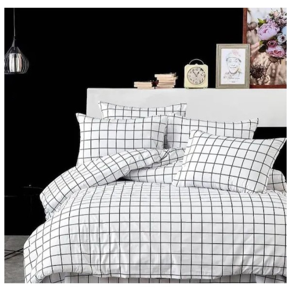 Snr Home Collection Beyaz Kareli Pamuklu Çift Kişilik Nevresim Takımı (Lastikli Çarşaflı) - 200 x 220 cm Nevresim Takımı Fiyatı