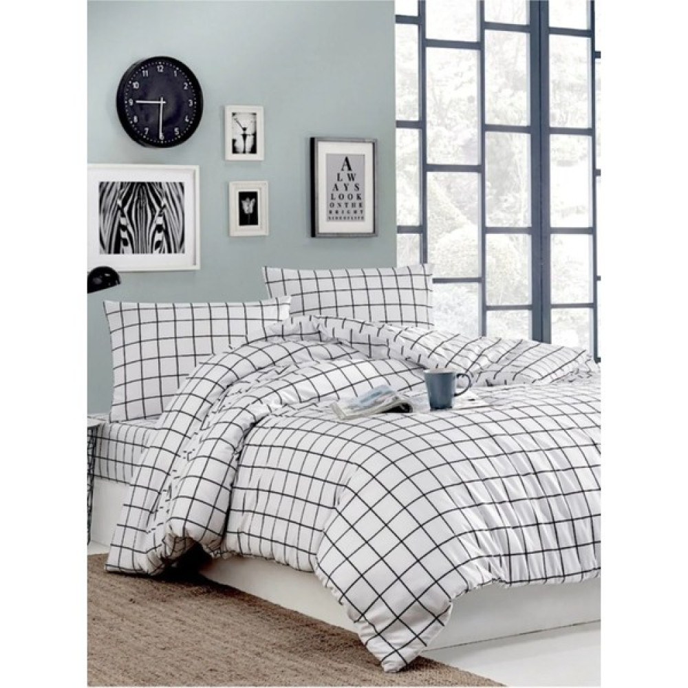 Snr Home Collection Beyaz Kareli Pamuklu Genç Odası Nevresim Takımı (Lastikli Çarşaflı) - 160 x 220 cm Nevresim Takımı Fiyatı
