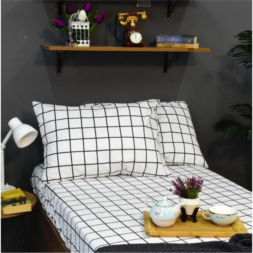 Snr Home Collection Beyaz Kareli Pamuklu Genç Odası Tek Kişilik 100X200CM Lastikli Çarşaf Takımı - 100 x 200 Çarşaf Fiyatı