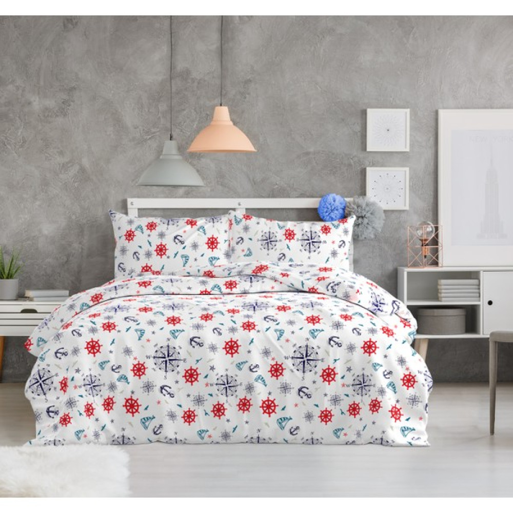 Snr Home Collection Denizci Desenli Pamuklu Tek Kişilik Genç Odası Nevresim Seti (Çarşafsız) - Beyaz - 160 x 220 cm Bebek Nevresim Takımı Fiyatı