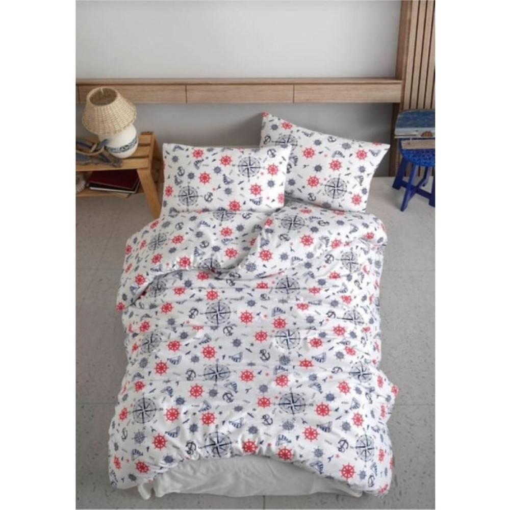 Snr Home Collection Denizci Desenli Pamuklu Tek Kişilik Genç Odası Nevresim Takımı (Lastikli Çarşaflı) - Beyaz - 160 x 220 cm Bebek Nevresim Takımı Fiyatı