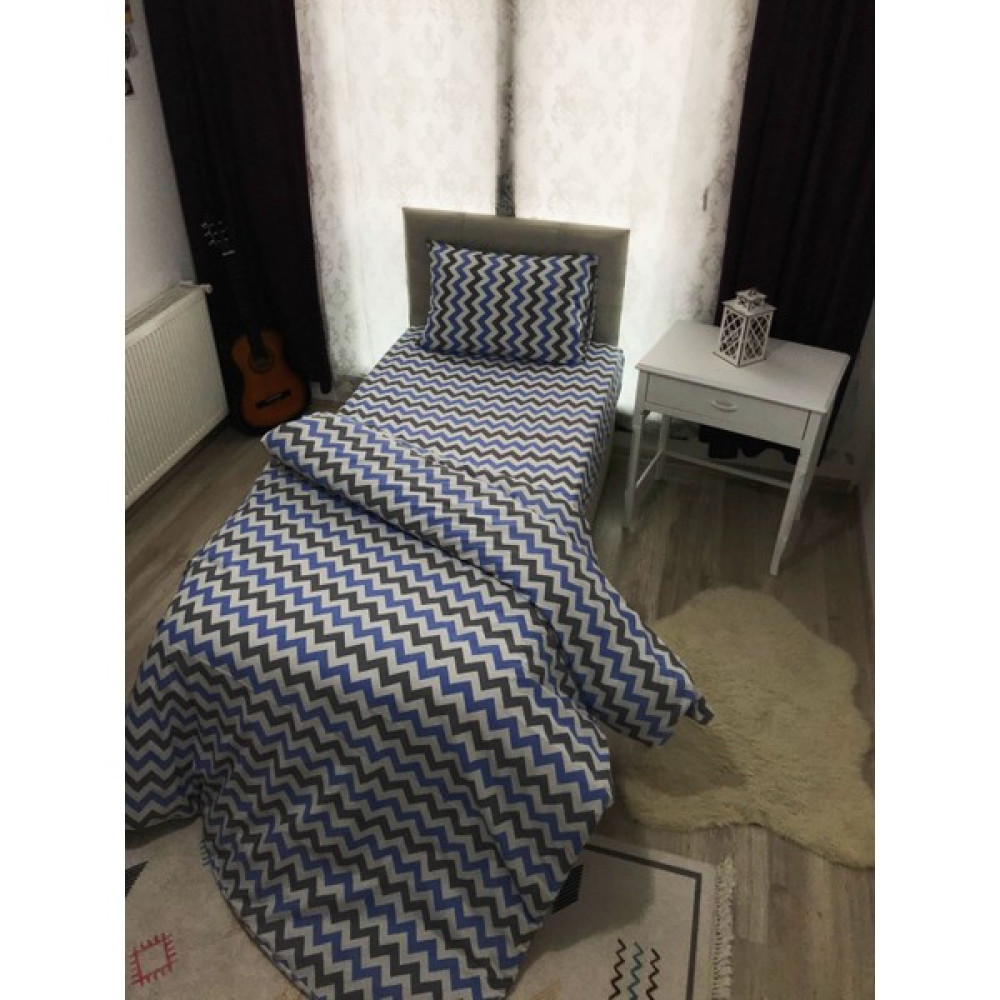 Snr Home Collection Mavi Zikzaklı Pamuklu Tek Kişilik Genç Odası Nevresim Takımı (Lastikli Çarşaflı) - 160 x 220 cm Bebek Nevresim Takımı Fiyatı