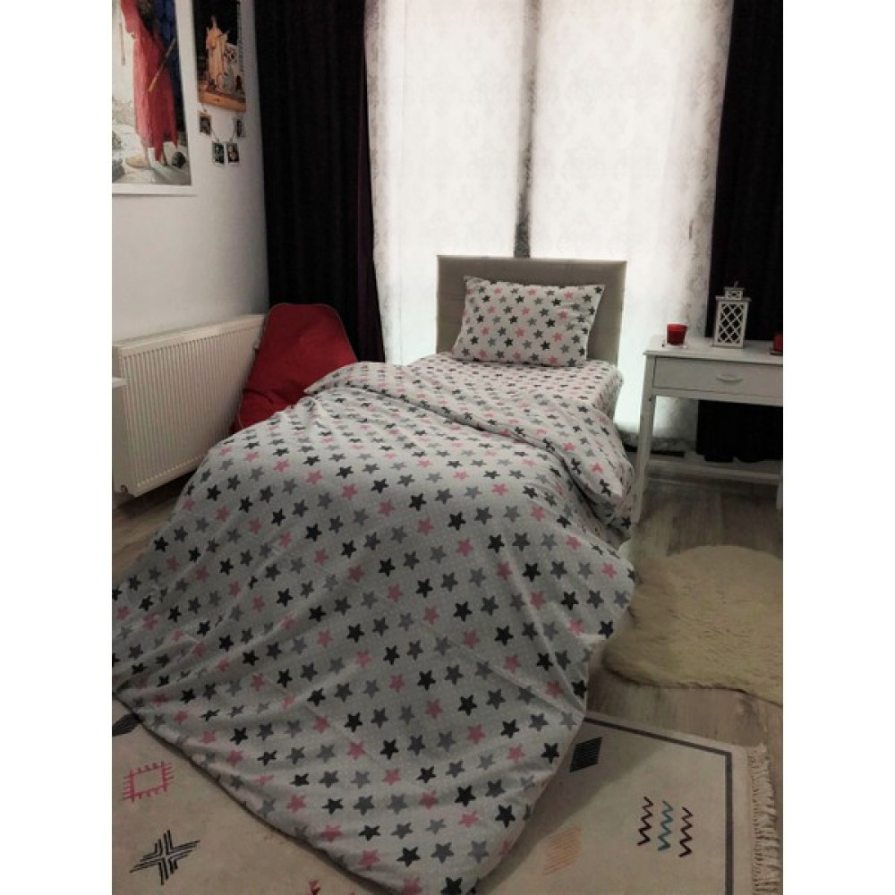 Snr Home Collection Pembe Yıldızlı Pamuklu Tek Kişilik Genç Odası Nevresim Takımı (Lastikli Çarşaflı) - 160 x 220 cm Bebek Nevresim Takımı Fiyatı