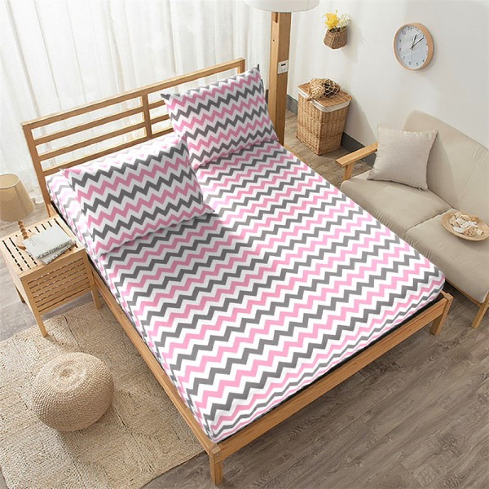 Snr Home Collection Pembe Zikzaklı Çift Kişilik Lastikli Çarşaf Takımı - 160 x 200 cm Çarşaf Fiyatı