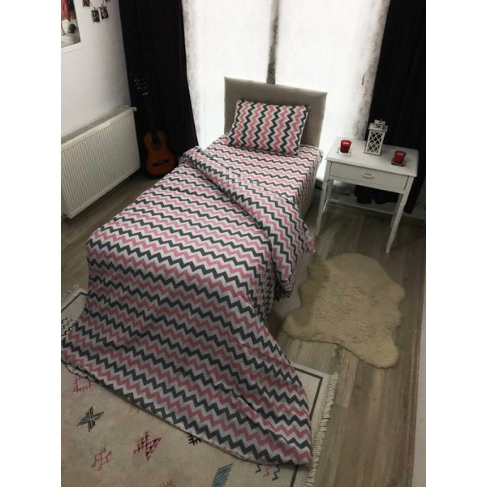 Snr Home Collection Pembe Zikzaklı Pamuklu Tek Kişilik Genç Odası Nevresim Takımı (Lastikli Çarşaflı) - 160 x 220 cm Bebek Nevresim Takımı Fiyatı