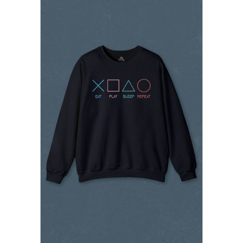 So Cool Eat Play Sleep Repeat Gamer Oyun Baskılı Unisex Sweat Erkek Sweatshirt Fiyatı