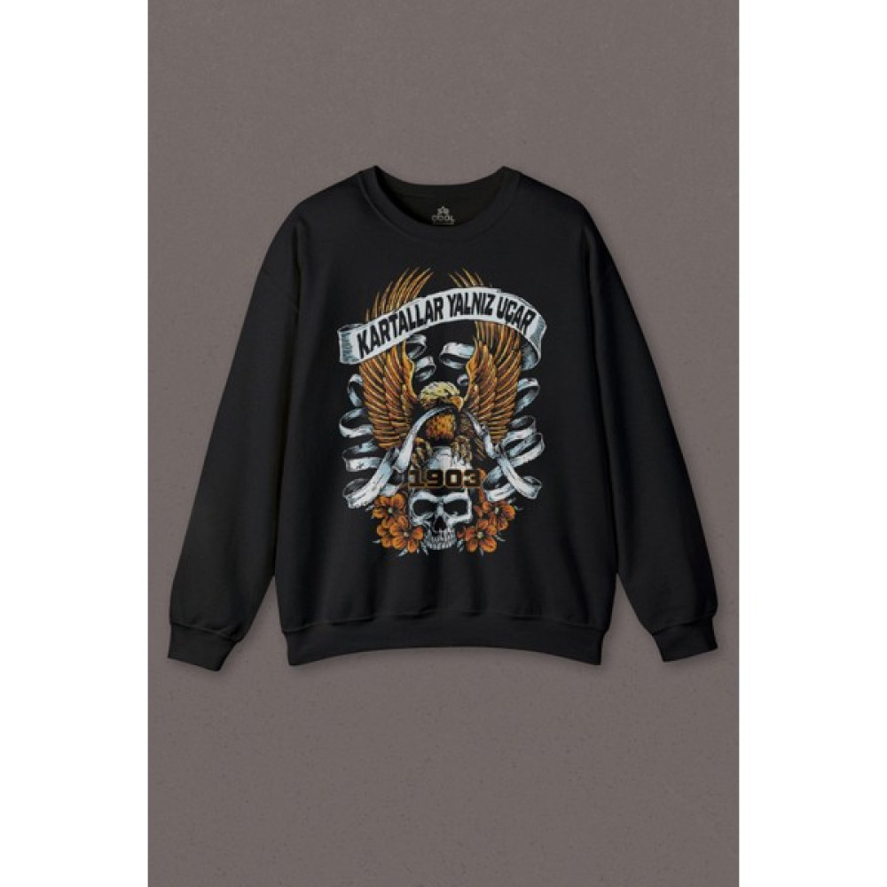 So Cool Kartal Kartallar Yalnız Uçar Baskılı Beşiktaş Baskılı Sweatshirt Erkek Sweatshirt Fiyatı