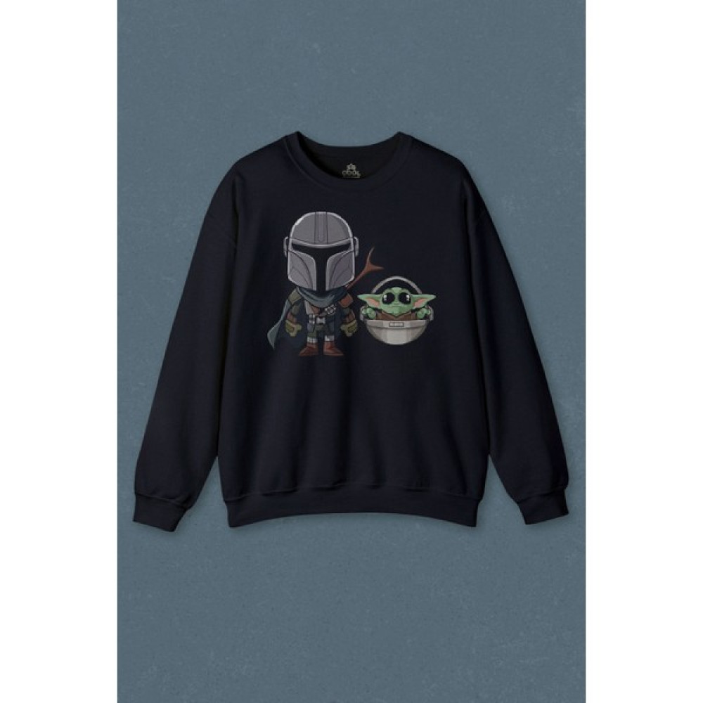 So Cool Lacivert Sweatshirt Baby Yoda Mando Figür The Mandalorian Bebek Yoda Star Wars Baskılı Unisex Sweat Erkek Sweatshirt Fiyatı