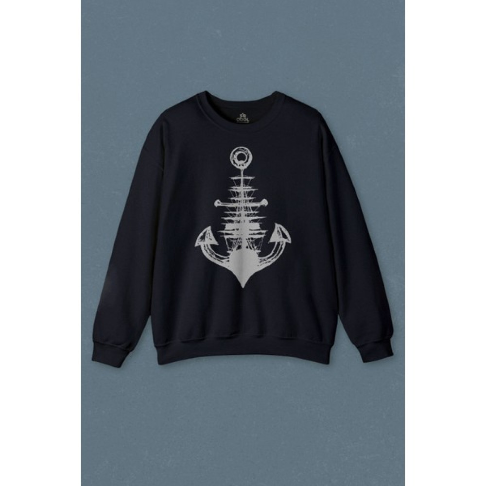 So Cool Lacivert Sweatshirt Yelken Demir Çapa Anchor Baskılı Unisex Sweat Erkek Sweatshirt Fiyatı
