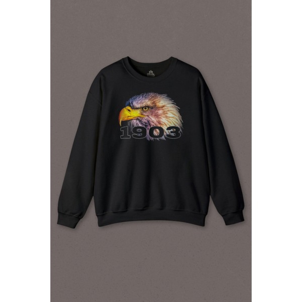 So Cool Siyah Kara Kartal Baskılı Beşiktaş Eagle Kafası Beyaz Baskılı Sweatshirt Erkek Sweatshirt Fiyatı