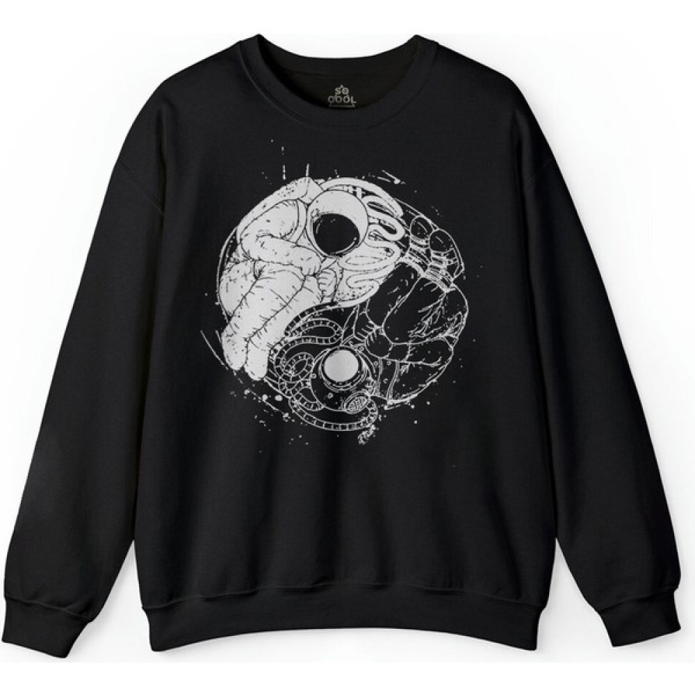So Cool Uçan Çift Astronot Ying Yang Uzay Cosmos Baskılı Sweatshirt Erkek Sweatshirt Fiyatı