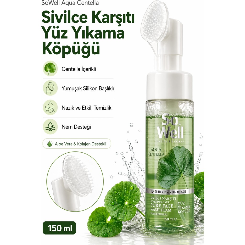 So Well Aqua Centella Sivilce Karşıtı Silikon Başlıklı Yüz Yıkama Köpüğü | 150 ml Diğer Fiyatı