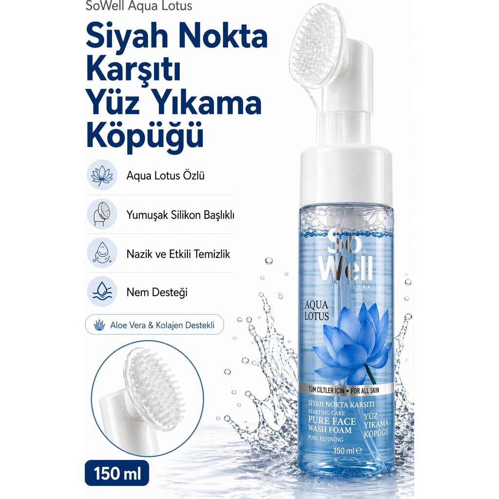 So Well Aqua Lotus Siyah Nokta Karşıtı Silikon Başlıklı Yüz Yıkama Köpüğü 150 ml | Nemlendirici, Günlük Temizleyici Diğer Fiyatı