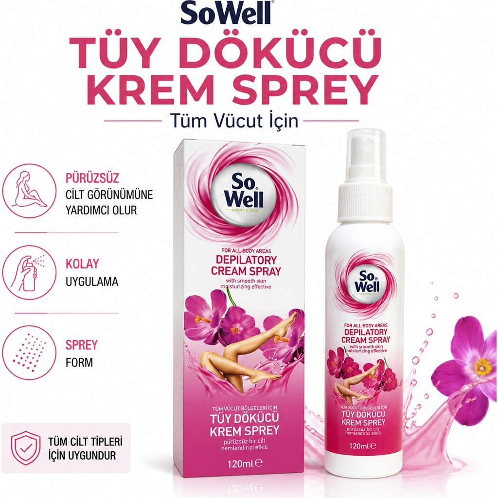 So Well Kadın Tüy Dökücü Sprey 120 ml – Tüm Vücut Bölgeleri Için Pürüzsüz Cilt Etkisi Diğer Fiyatı