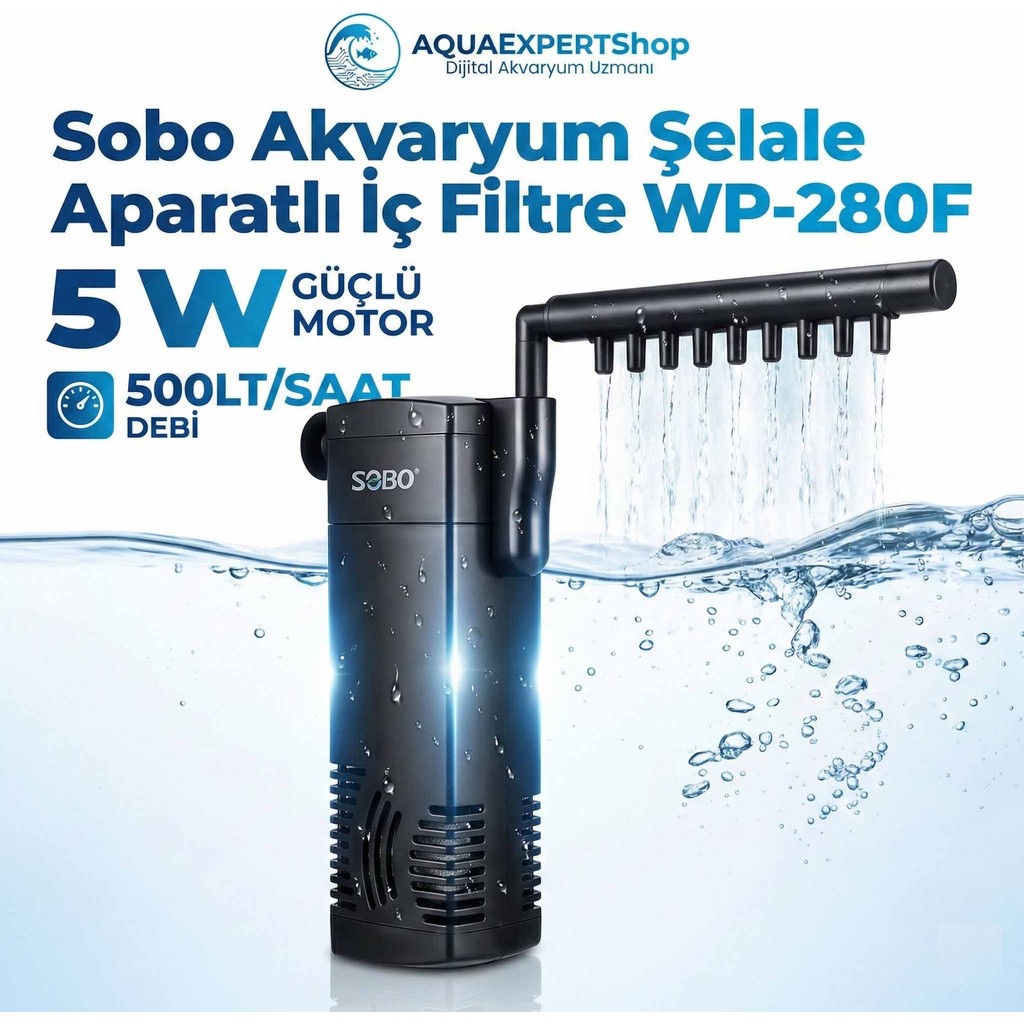 Sobo Akvaryum Şelale Aparatlı Iç Filtre - 5W - 500 Lt/saat WP-280F - Siyah Evcil Hayvan Ürünleri Fiyatı