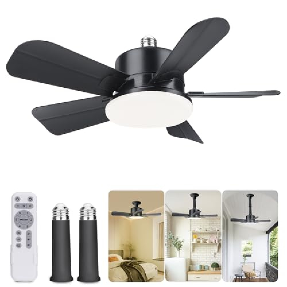 Socket Fan Light with Remote,3 Colors 3000K-6500K Dimmable LED Light Bulb Fan for E26/E27 Base,Small Ceiling Fan with Socket Extender,Screw in Small Ceiling Fan for Bedroom Living Room Kitchen Garage Fans Fiyatı