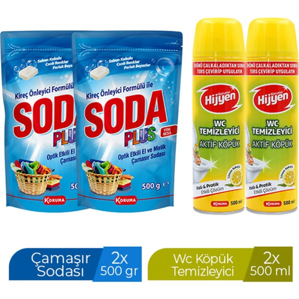 Soda Plus 500 gr x 2 Adet + Koruma Hijyen Wc Köpük 500 ml x 2 Adet Çamaşır Deterjanı Fiyatı