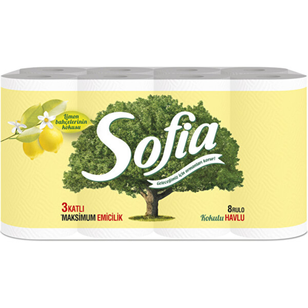 Sofia Limon Kokulu Kağıt Havlu 3 Katlı 8 Rulo - Beyaz Kağıt Havlu Fiyatı