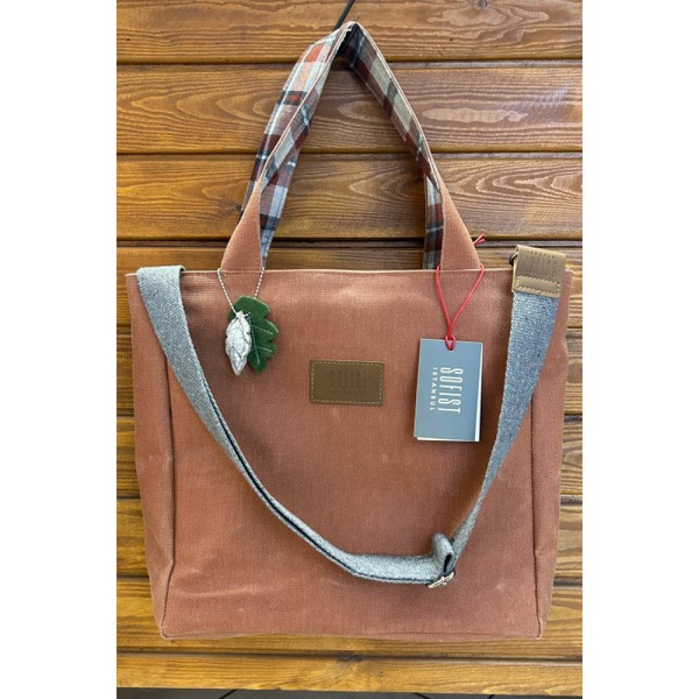 Sofist İstanbul Kiremit Rengi Pera Waxed Canvas Tote Bag Mumlu Kanvas Ayarlanabilir Askılı Kadın Kol ve Omuz Çantası Bayan Çanta ve Cüzdan Fiyatı