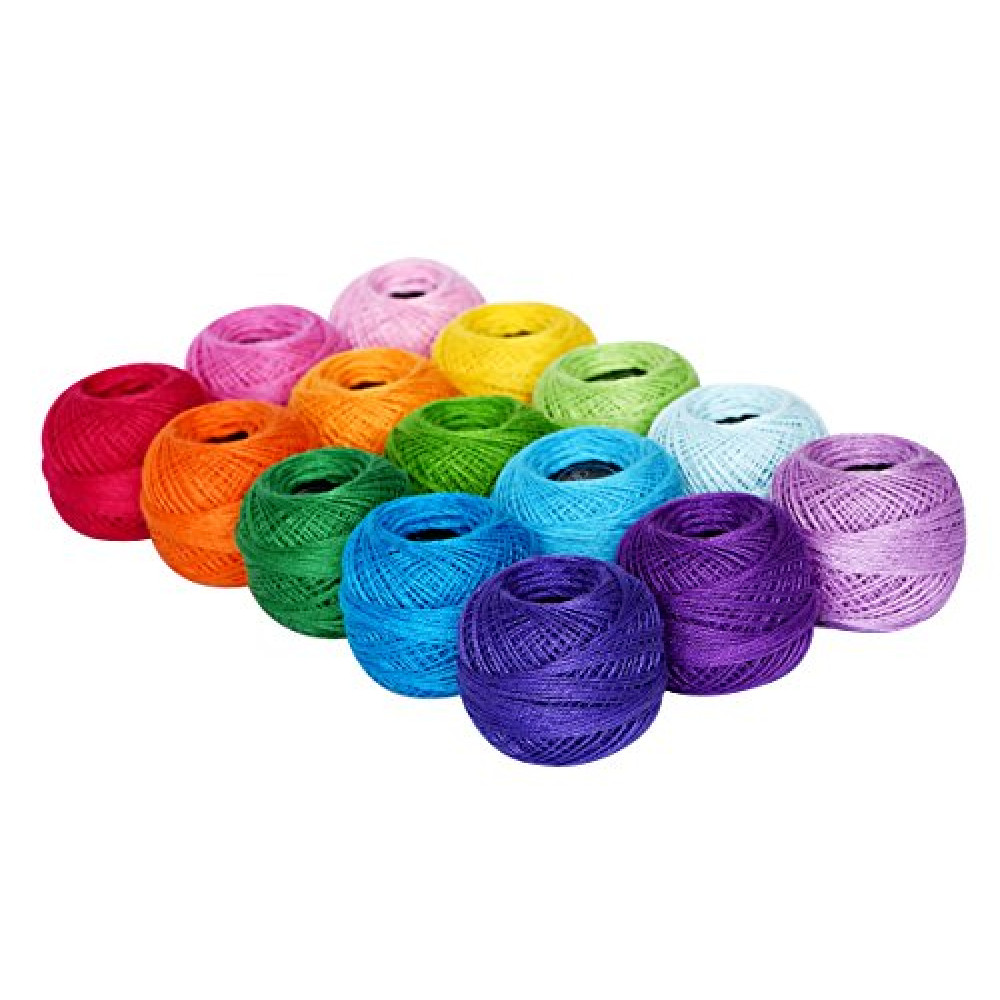 Soft 1500Y 15 Pearl Balls Cardinal Size 8 Rainbow Colors for Crochet Hardanger Cross Stitch Needlepoint Hand Embroidery