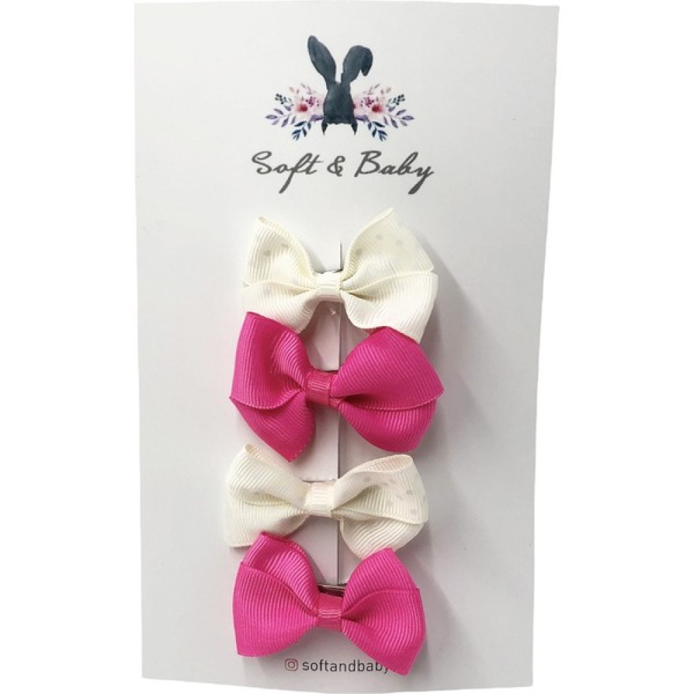 Soft And Baby 4'lü Beyaz-Fuşya Fiyonk Toka - Fuşya Toka, Taç & Saç Bandı Fiyatı