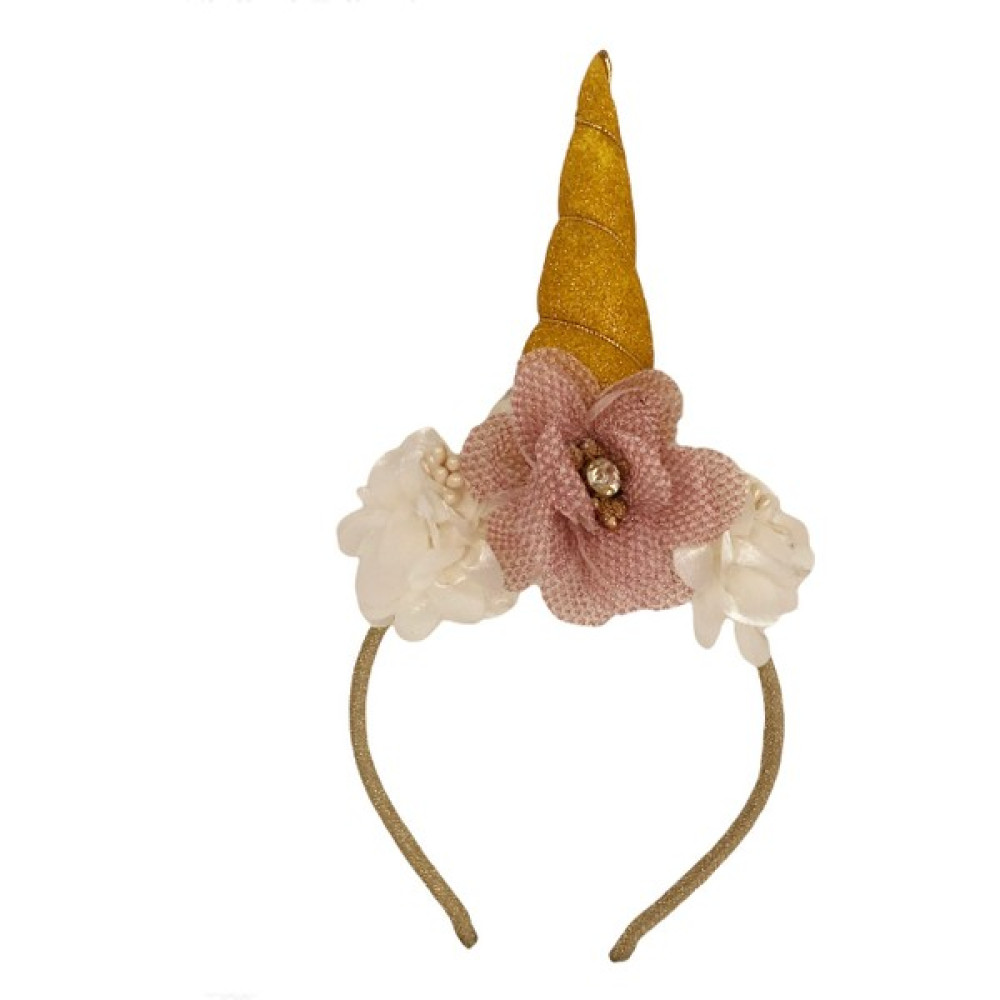 Soft and Baby Gold Boynuzlu Beyaz Çiçekli Unicorn Taç Toka, Taç & Saç Bandı Fiyatı