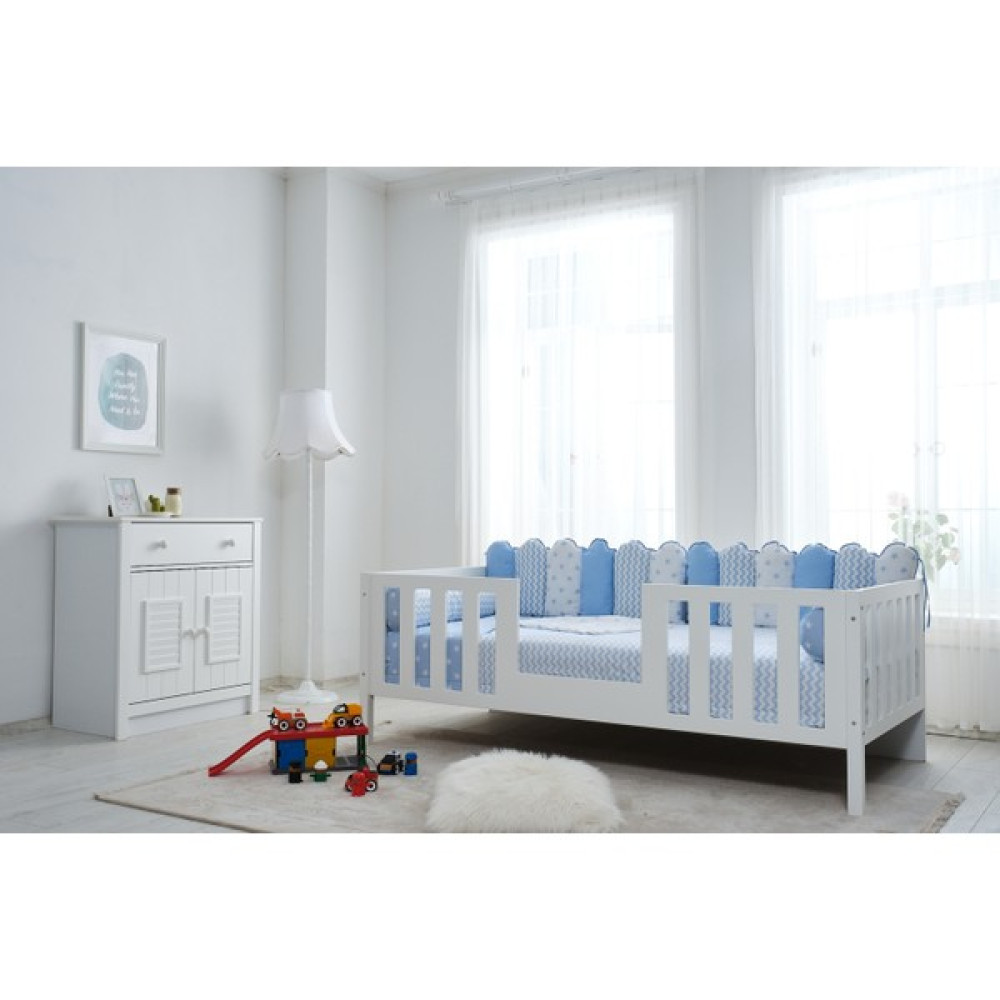 Soft Baby My Home Eko Blue Çitli Montessori Uyku Seti - 90 x 190 cm - Mavi Bebek Uyku Seti Fiyatı