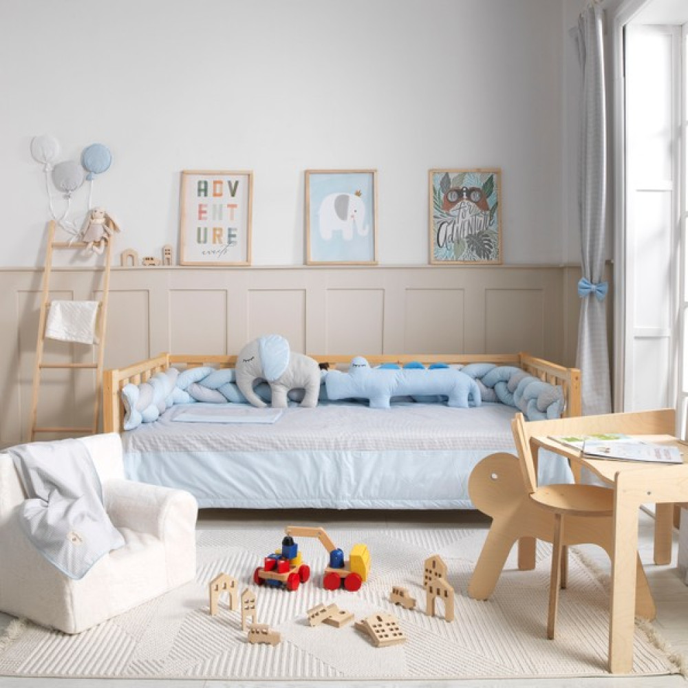 Soft Baby Stella Eko Mavi Örgü Montessori Uyku Seti - Mavi - Gri - 90x190 Bebek-Çocuk Odası Fiyatı