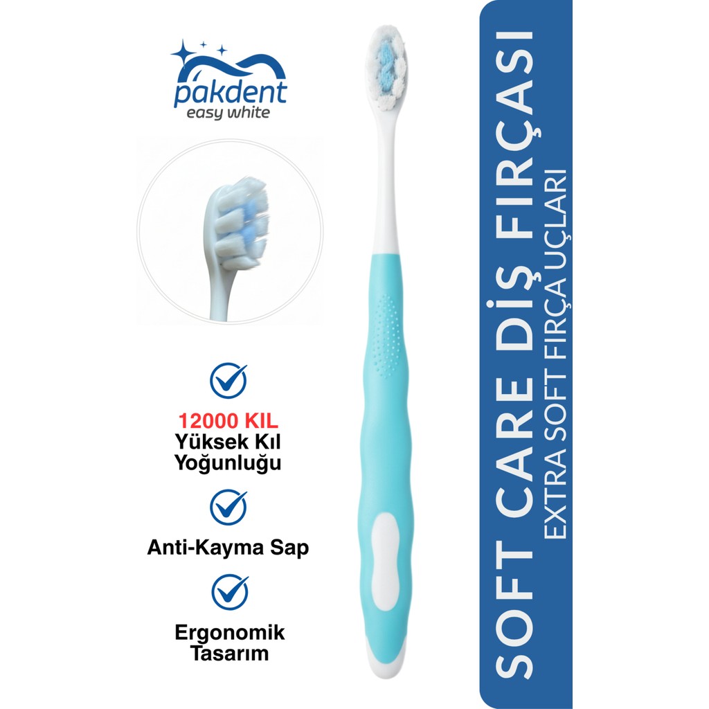 Soft Care Extra Yumuşak Diş Fırçası | Yüksek Kıl Yoğunluğu ( 12000 Kıl ) | Anti-Kayma Sap - Turkuaz Diğer Fiyatı