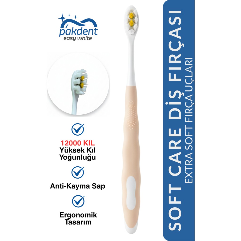 Soft Care Extra Yumuşak Diş Fırçası | Yüksek Kıl Yoğunluğu ( 12000 Kıl ) | Anti-Kayma Sap - Yavruağzı Diğer Fiyatı