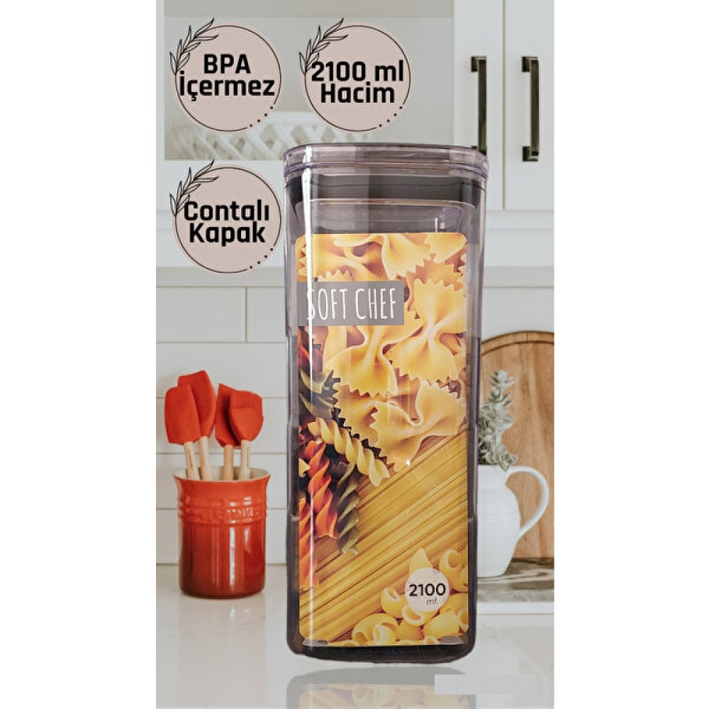 Soft Chef Kare Contalı Sızdırmaz Hava Geçirmez Şeffaf Saklama Kabı 2100 ml Saklama Kapları Fiyatı