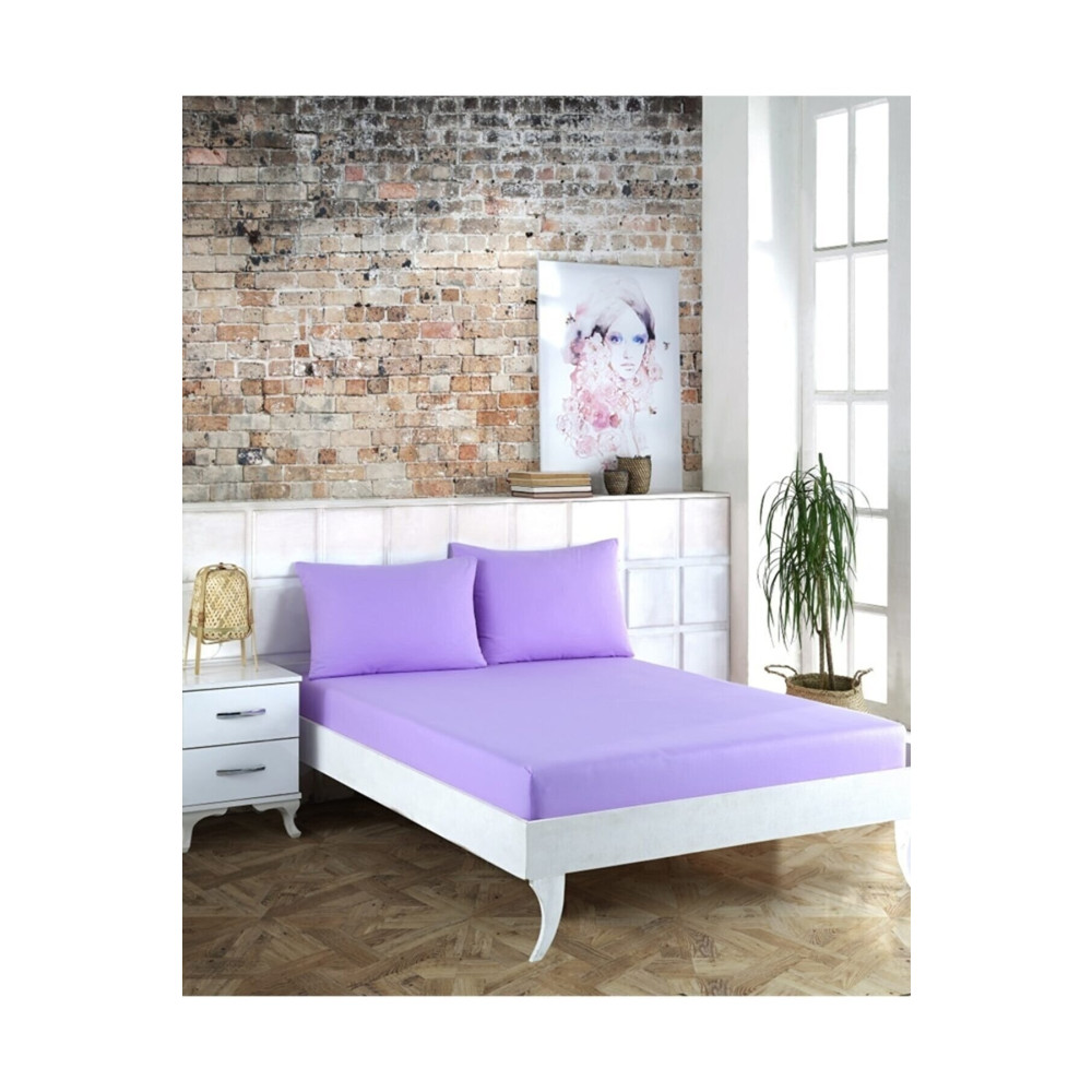 Soft Colours Çift Kişilik Lastikli Çarşaf + 2 Adet Yastık Kılıfı 160x200 Lila 160 x 200 Beden Çarşaf Fiyatı