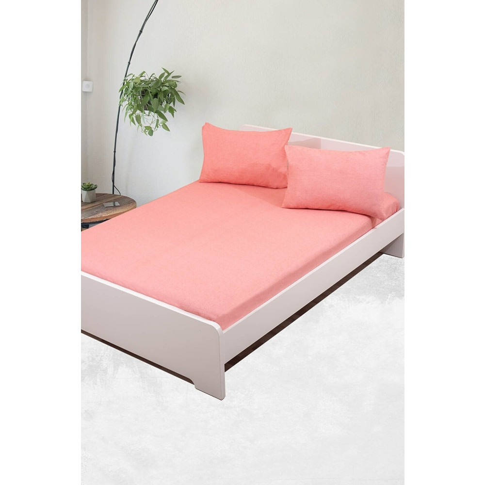 Soft Colours Çift Kişilik Lastikli Çarşaf + 2 Adet Yastık Kılıfı 160x200 Somon Pembe 160 x 200 Beden Çarşaf Fiyatı