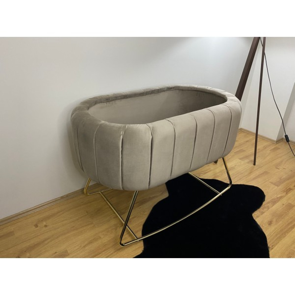 Soft Home Anne Yanı Lüks Sallanır Cappuccino Kumaş Gold Ayak Beşik Beşik Fiyatı
