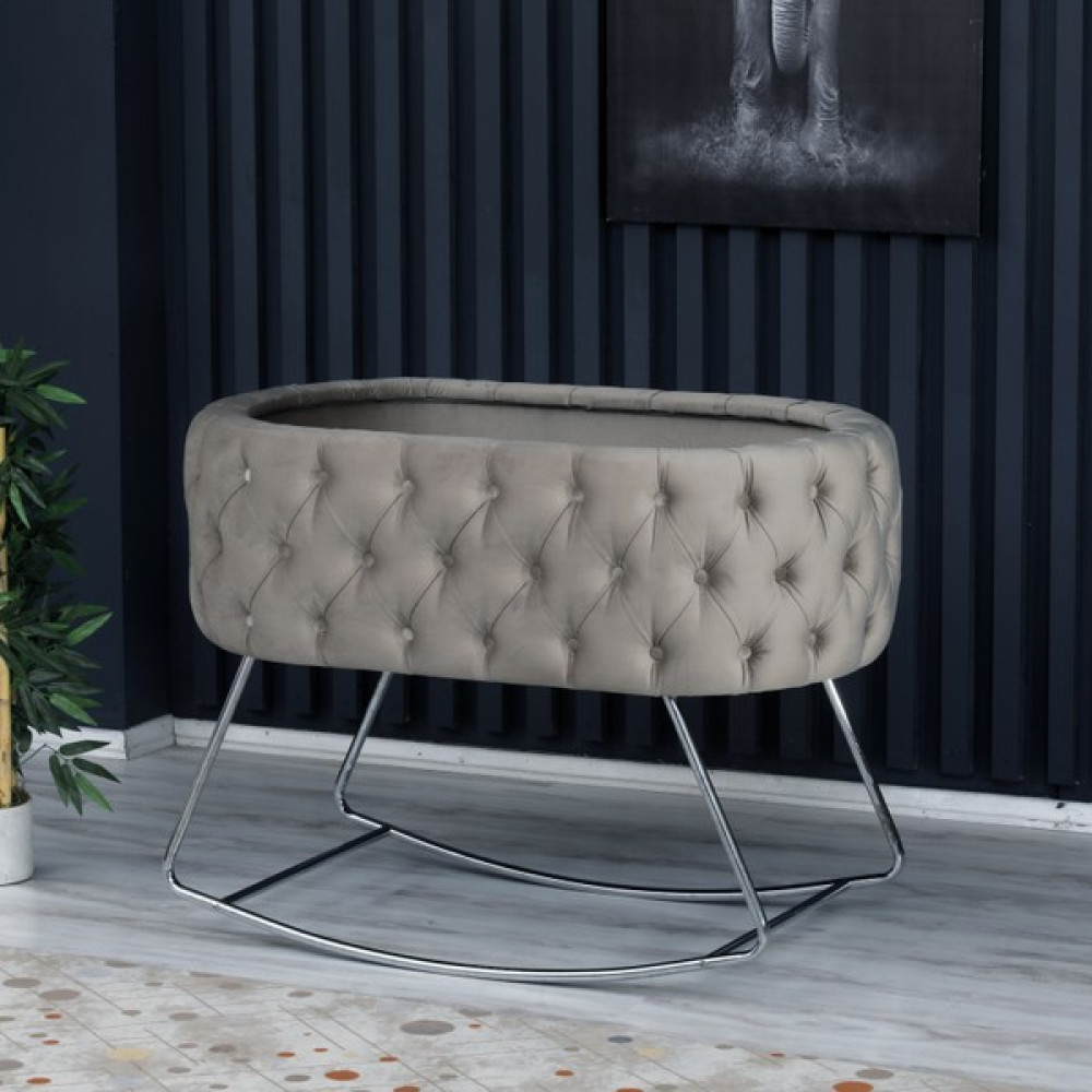 Soft Home Anne Yanı Lüks Sallanır Cappuccino Kumaş Gümüş Ayak Beşik - Renkli Beşik Fiyatı
