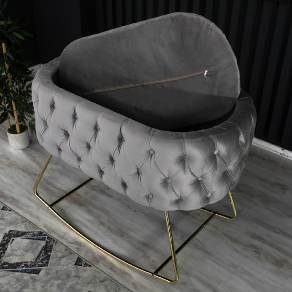Soft Home Anne Yanı Lüks Sallanır Gri Kumaş Gold Ayak Beşik Beşik Fiyatı