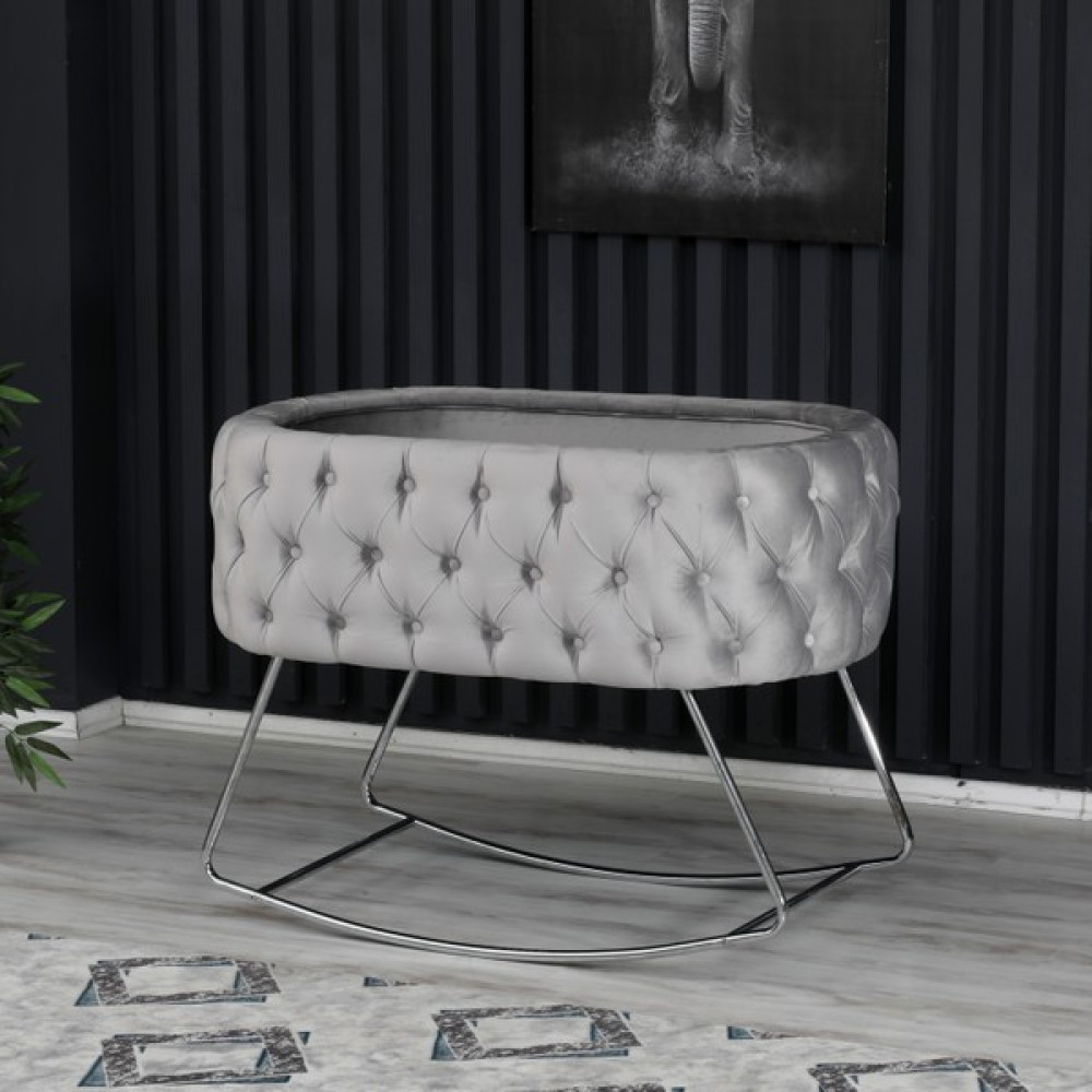 Soft Home Anne Yanı Lüks Sallanır Gri Kumaş Gümüş Ayak Beşik - Renkli Beşik Fiyatı