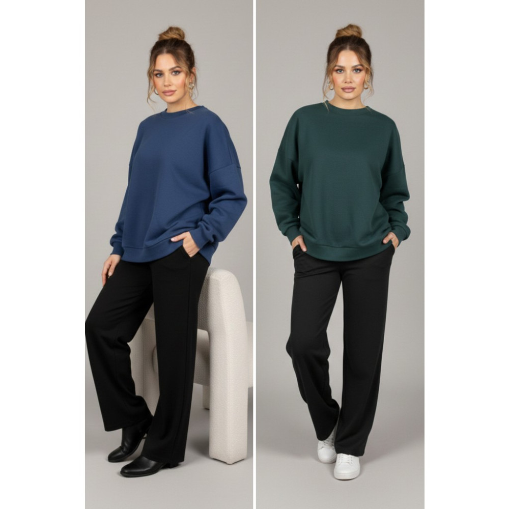 Softandbasic Kadın Geniş Kalıp Bisiklet Yaka Basic Düz 2'li Sweatshirt Tayt Fiyatı