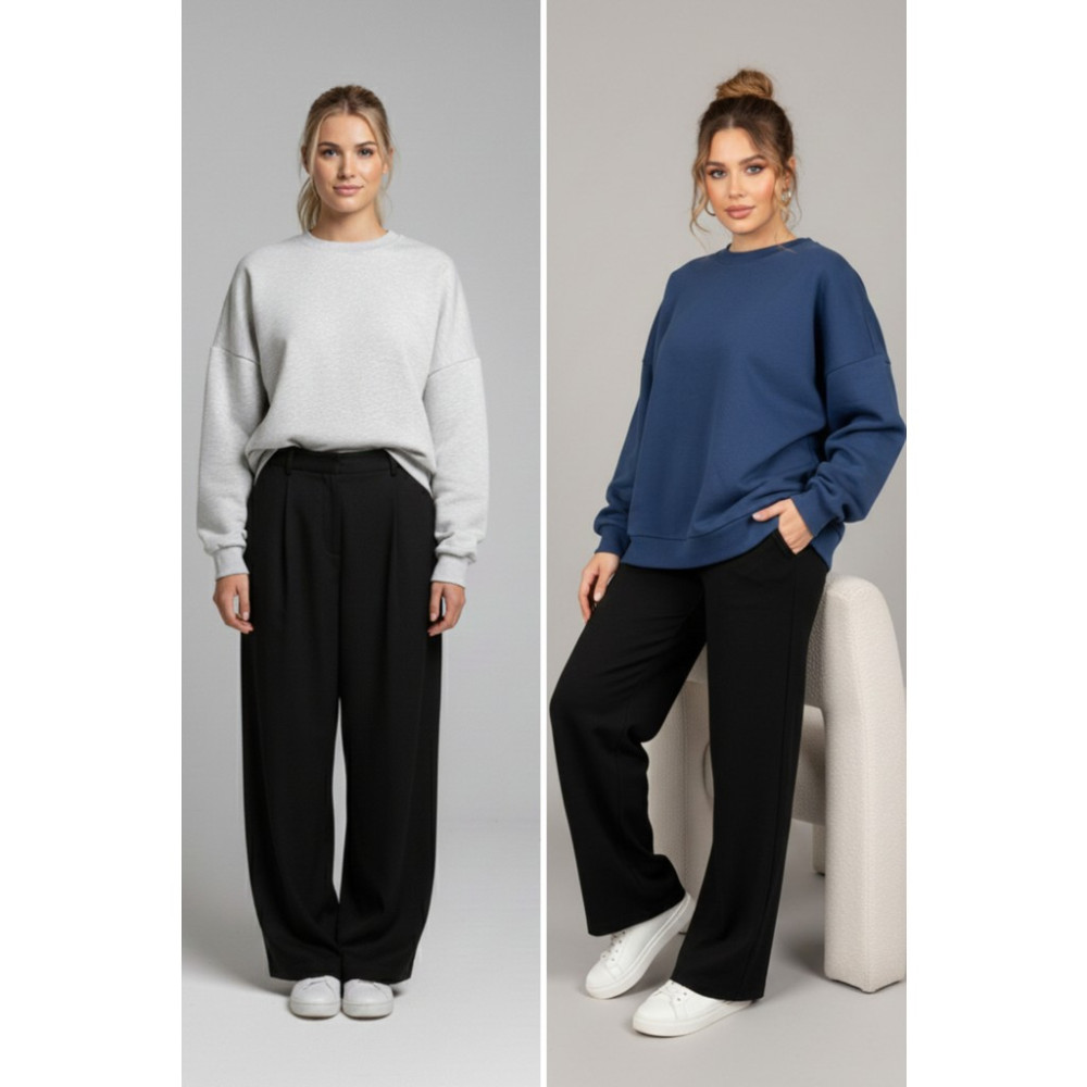 Softandbasic Kadın Geniş Kalıp Bisiklet Yaka Basic Düz 2'li Sweatshirt Tayt Fiyatı